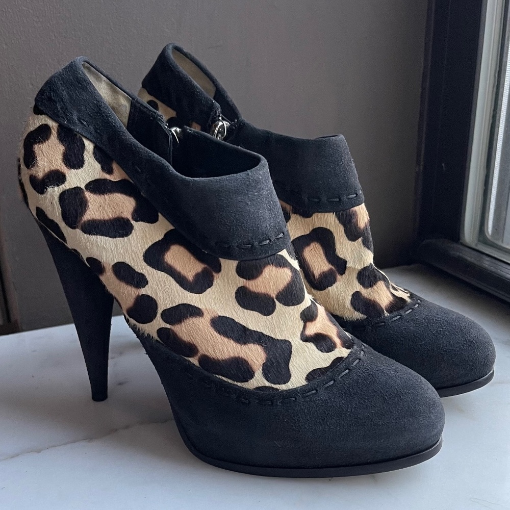 DIOR Platform Hair On Leopard trimmed with Black Suede Ankle Booties